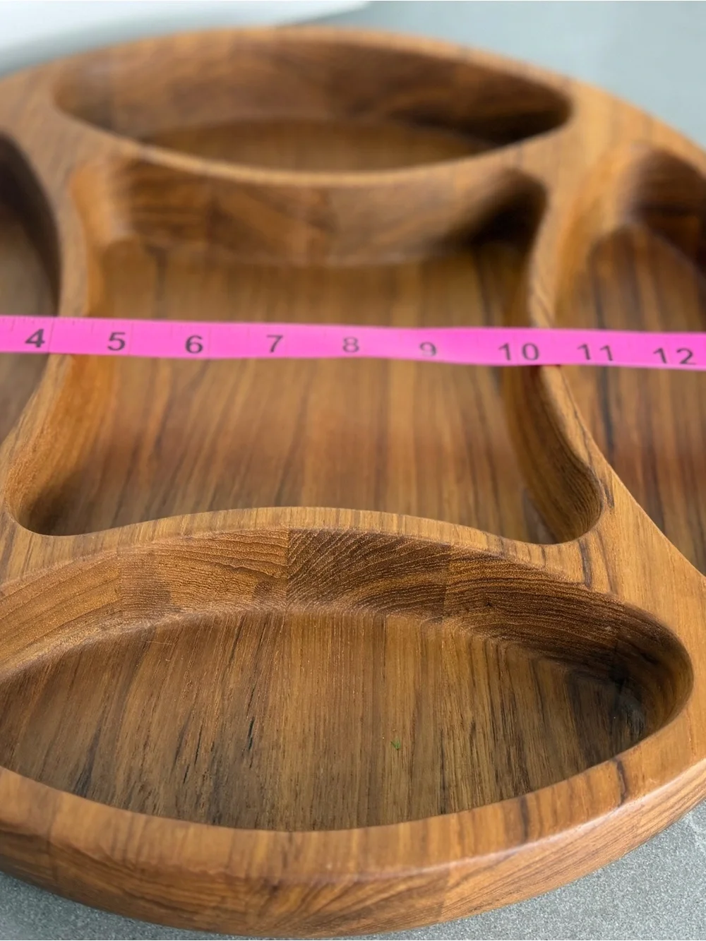 1960s Dansk Teak Wood Round Partitioned Chip Snack Dish Tray